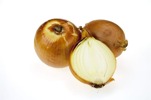 Fresh onion bulbs isolated on white background