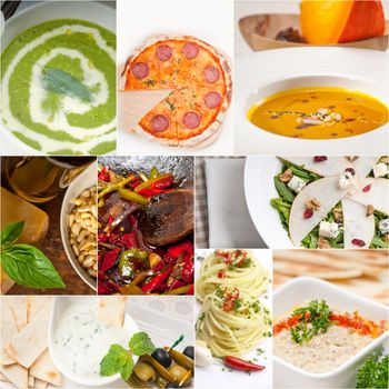 healthy vegetarian pasta soup salad pizza Italian food staples collage