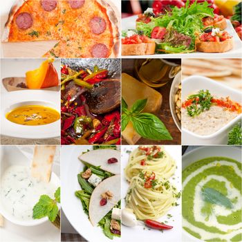 healthy vegetarian pasta soup salad pizza Italian food staples collage