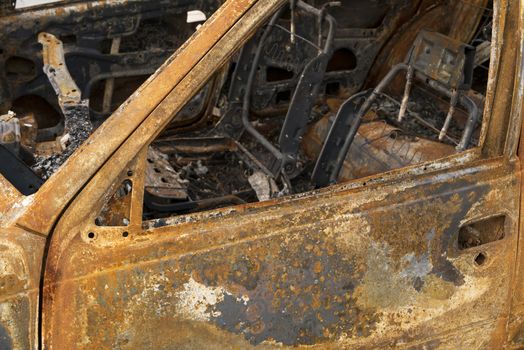 Burnt out car interior