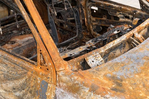 Burnt out car interior