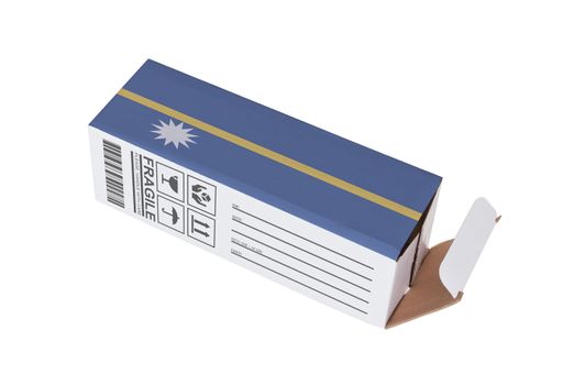Concept of export, opened paper box - Product of Nauru