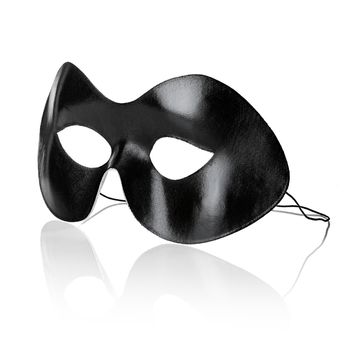 Black eye mask isolated on white with natural reflection.