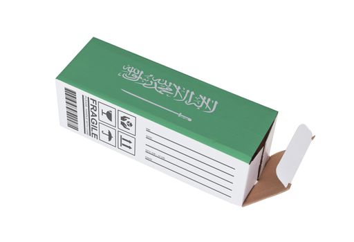 Concept of export, opened paper box - Product of Saudi Arabia