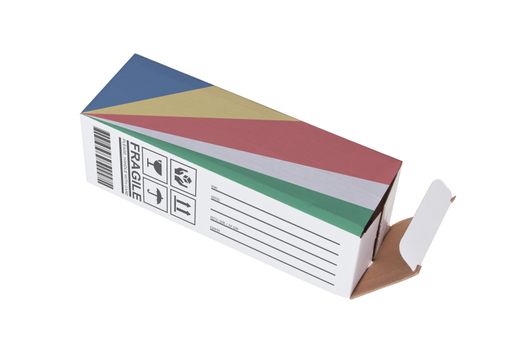 Concept of export, opened paper box - Product of the Seychelles