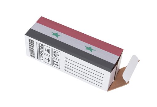 Concept of export, opened paper box - Product of Syria
