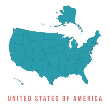 Map of USA with separable borders, isolated in white background