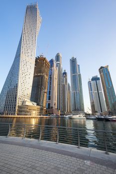 Vertical view of Skyscrapers in Dubai marina, UAE.