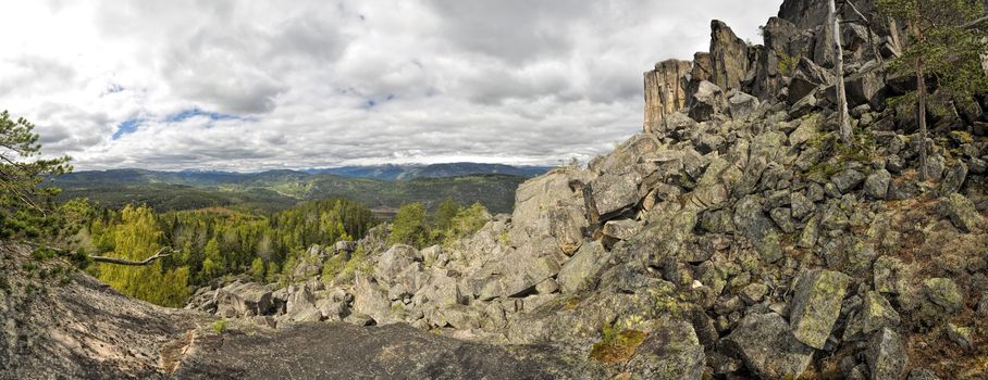 Scenic panorama of rocky landscape in Gygrestolen, Norway