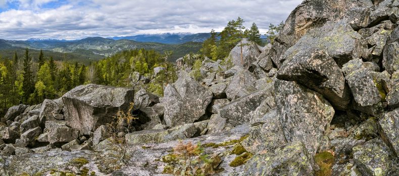 Scenic panorama of rocky landscape in Gygrestolen, Norway