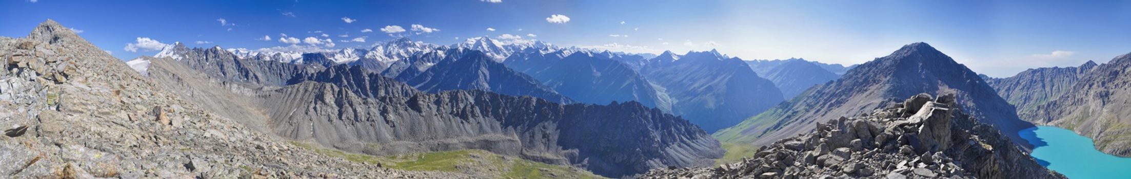 Scenic panorama of Tien-Shan mountain range in Kyrgyzstan