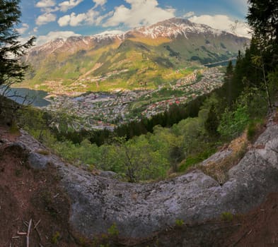 Scenic panorama of town Odda in Norway