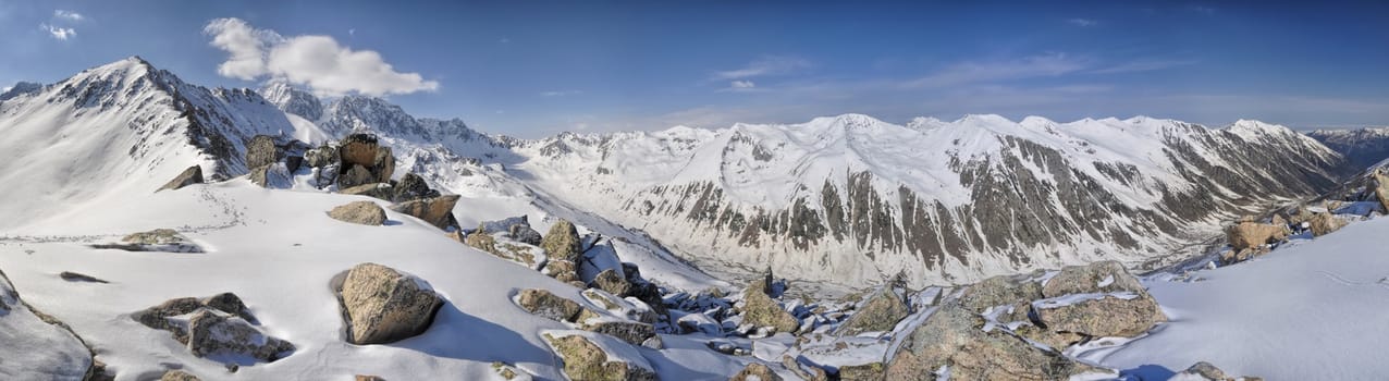 Scenic panorama of snowy Kackar Mountains in Turkey