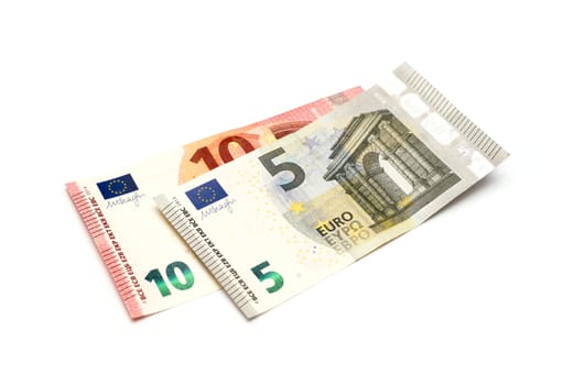 five and ten euros on a white background