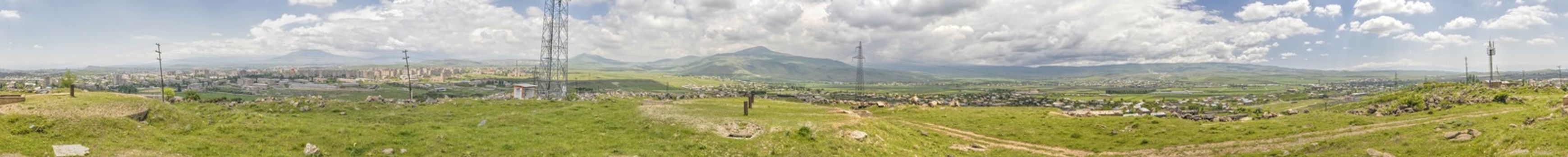 Scenic panorama of green landscape in Armenia