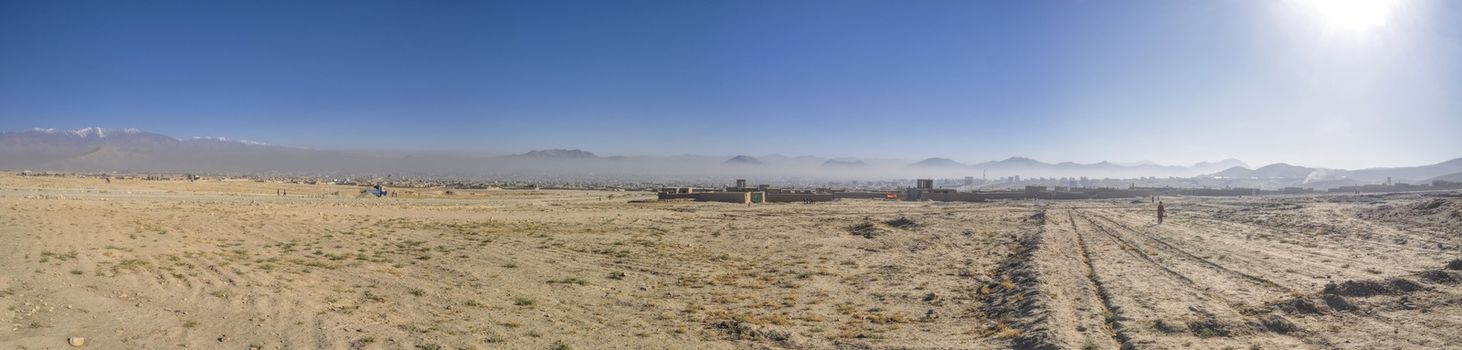 Scenic panorama of arid landscape around Kabul in Afghanistan