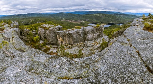 Scenic panorama of rocky landscape in Gygrestolen, Norway