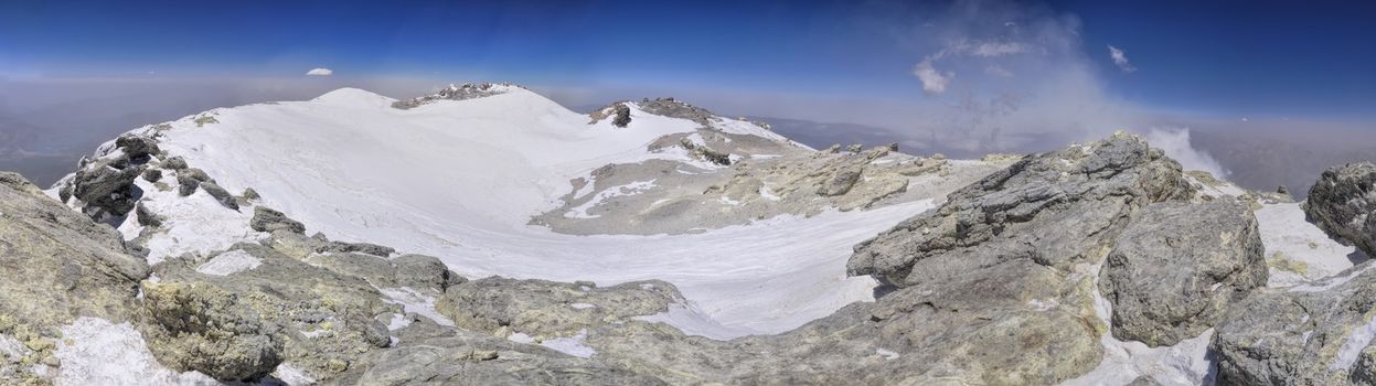 Scenic panorama of crater on Damavand volcano, highest peak in Iran