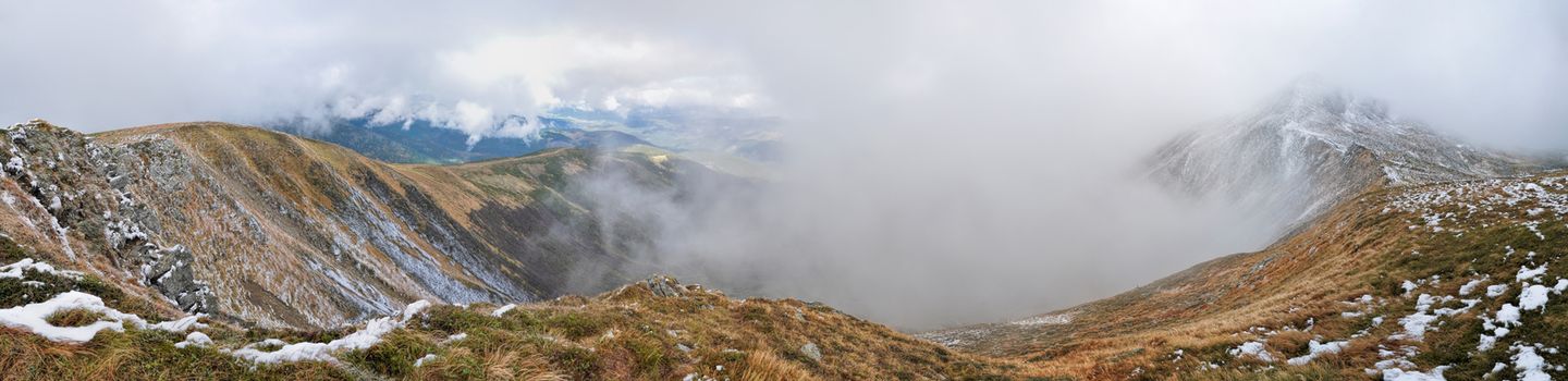 Scenic panorama from the top of Ukraine's highest mountain, Hoverla