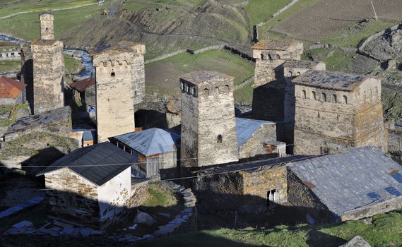 Traditional old towers in Georgia, Svaneti, symbol of the region