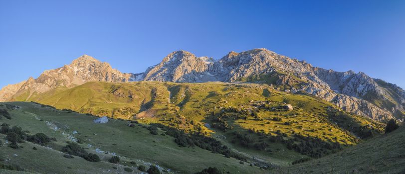 Scenic panorama of picturesque mountains in Kyrgyzstan