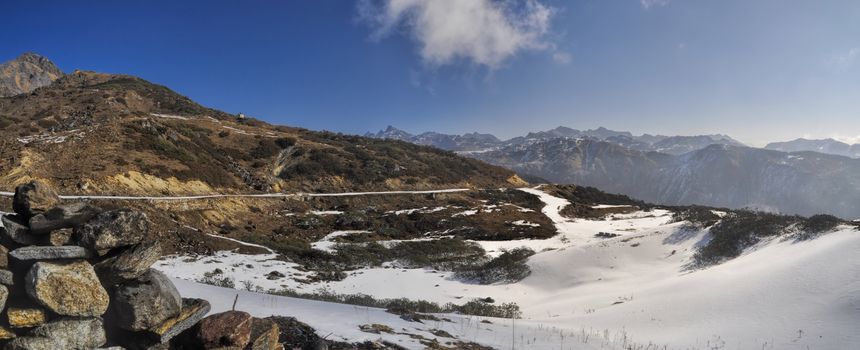 Scenic view of sunny mountains in Arunachal Pradesh region, India