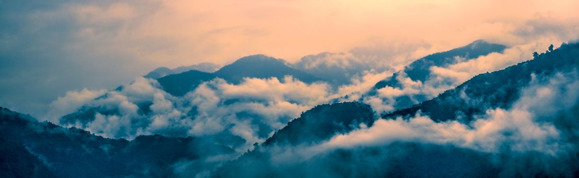 Scenic panorama of cloudy valley in Arunachal Pradesh, India