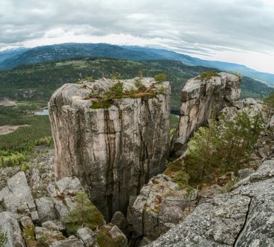 Scenic panorama of rocky landscape in Gygrestolen, Norway