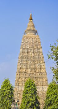 Beautiful decorated tower of buddhist Mahabodhi Temple complex in Bihar, India