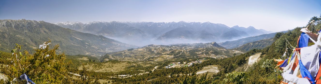 Scenic panorama of green valley in Arunachal Pradesh region, India