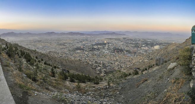 Scenic panorama of sunset in Kabul, Afghanistan