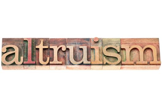 altruism word typography - isolated text in letterpress wood type blocks