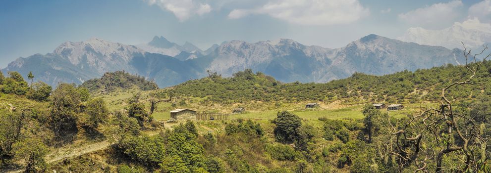 Scenic panorama of settlement in Dolpo region in Nepal