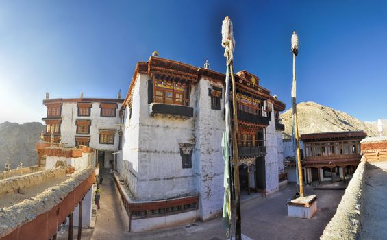 Picturesque view of shrines and temples of Chemrey monastery in Ladakh