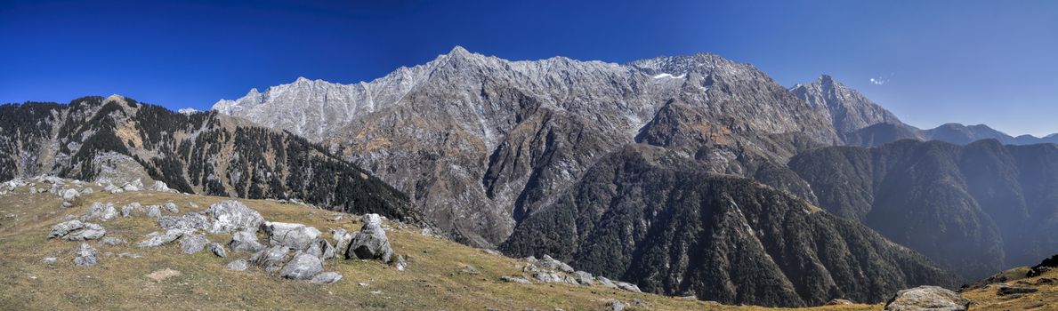 Scenic panorama of Himalayas in Himachal Pradesh, India