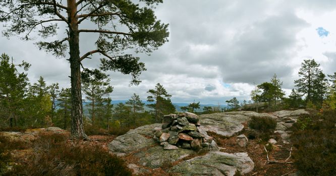 Scenic panorama of rocky landscape in Gygrestolen, Norway