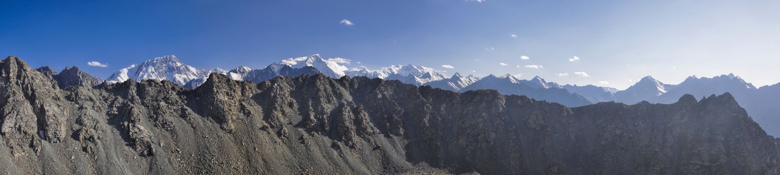 Scenic panorama of Tien-Shan mountain range in Kyrgyzstan