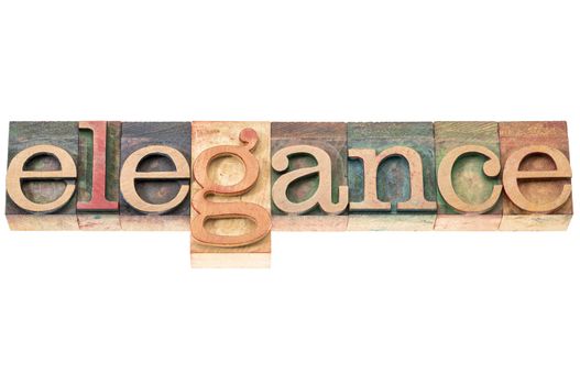 elegance word typography - isolated text in letterpress wood type blocks