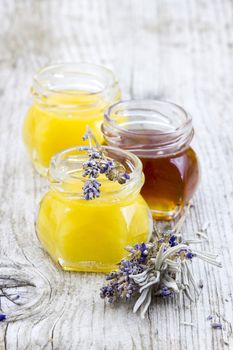 herbal honey with lavender flowers