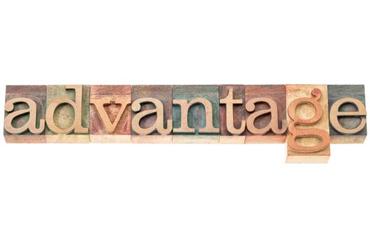 advantage word typography - isolated text in letterpress wood type blocks