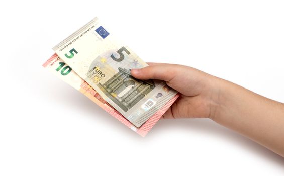 Euro banknotes in children's hands