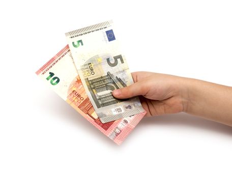 Euro banknotes in children's hands