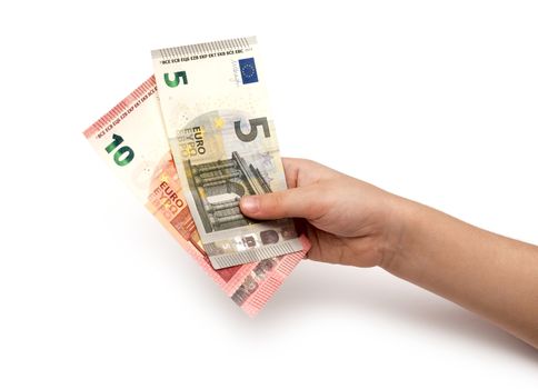 Euro banknotes in children's hands