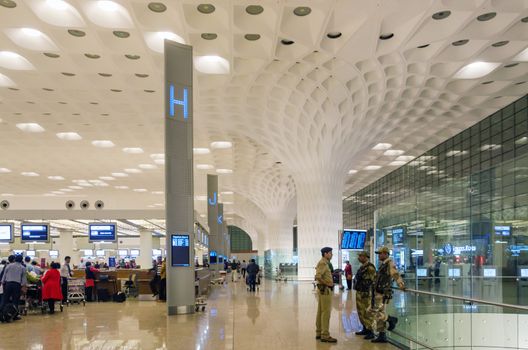 Mumbai, India - January 5, 2015: Crowd at Chhatrapati Shivaji International Airport. The New Terminal 2, International Departures on January 5, 2015 in Mumbai, India. Skidmore, Owings and Merrill (SOM) was the architectural designer of the project. 