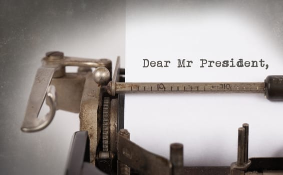 Vintage inscription made by old typewriter, Dear Mr President