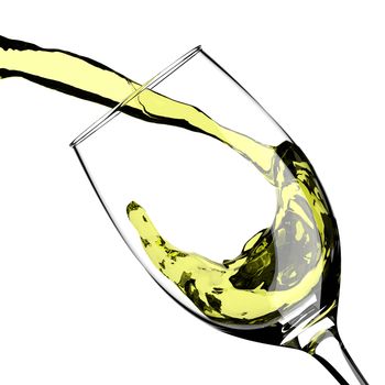 Splash of White Wine Pouring in Crystal Glass