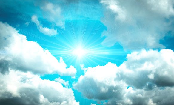 Blue sky with white cloud and sun