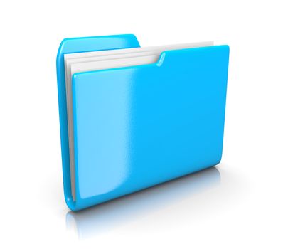 Single Blue File Folder on White Background 3D Illustration