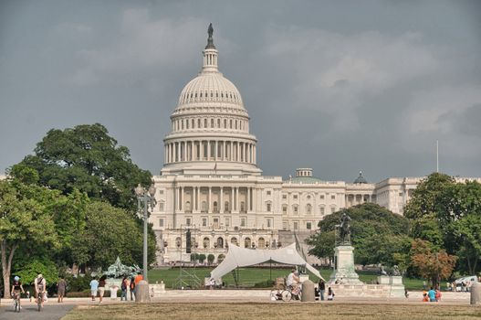 WASHINGTON, DC - AUG 15: Tourists explore city landmarks, August 15, 2009 in Washington, DC. More than 15 million people visit the city every year.