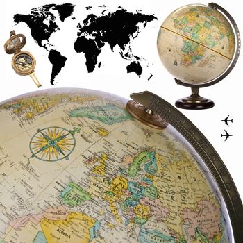 Globes and world map for cutout